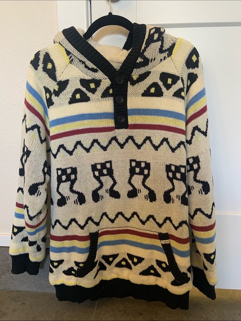 Critical Slide Society Sherpa Lined Knit Hoodie - Surf Skate Streetwear Like New